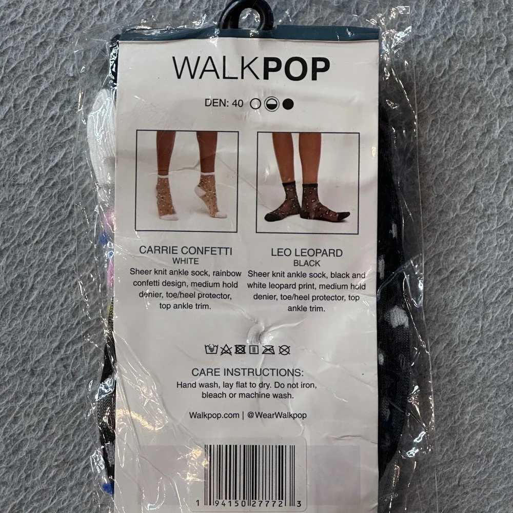 WalkPop Socks Womens OS Multi Carrie Confetti Leo Leopard Sheer Ankle 2 Pack